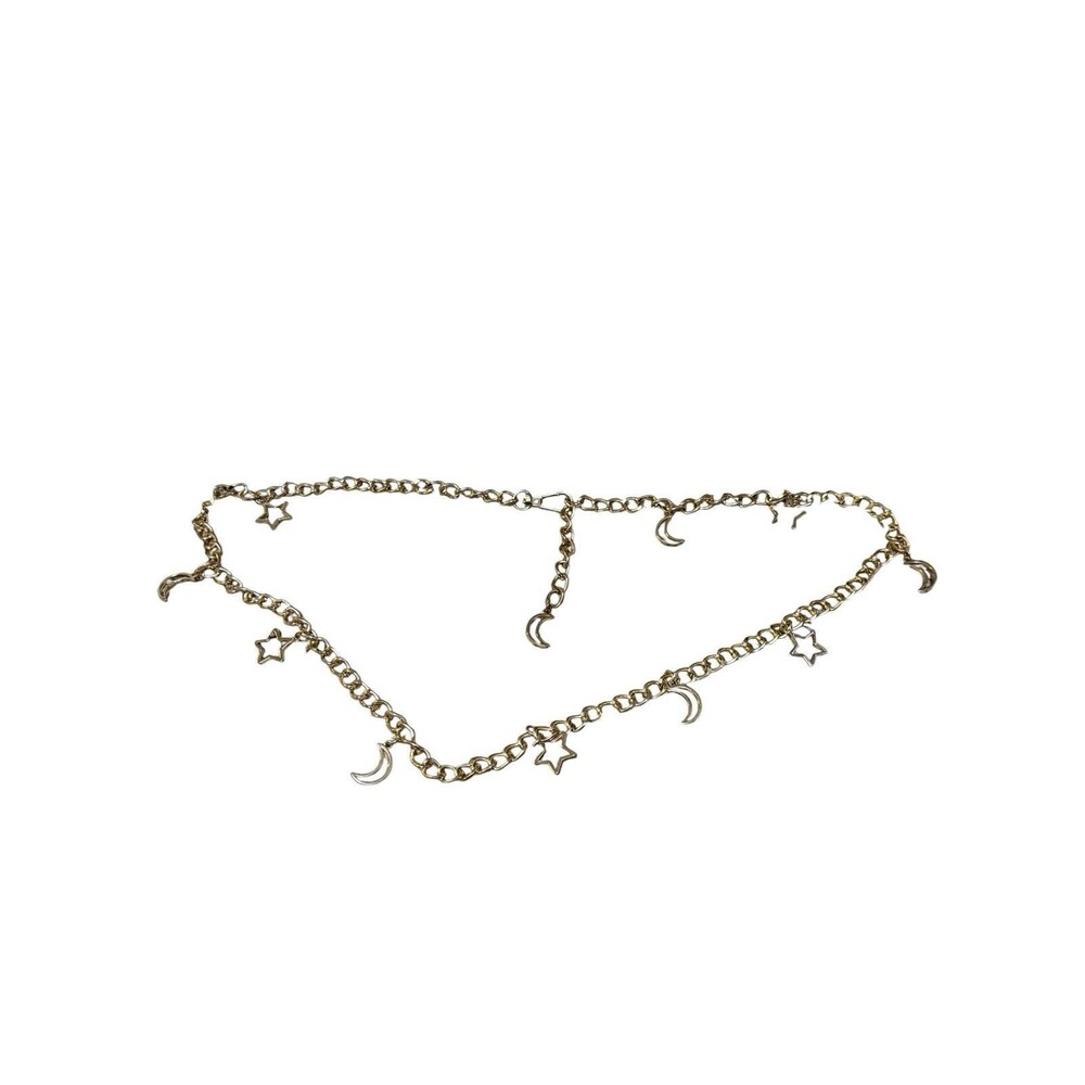 Gold Tone Star Moon Charm Chain Hip Waist Belt Celestial Y2K Adjustable